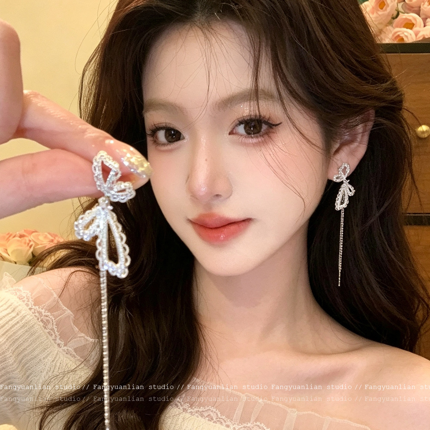 千金风蕾丝蝴蝶结流苏耳环女2026新款爆款巨好看耳钉独特漂亮耳饰