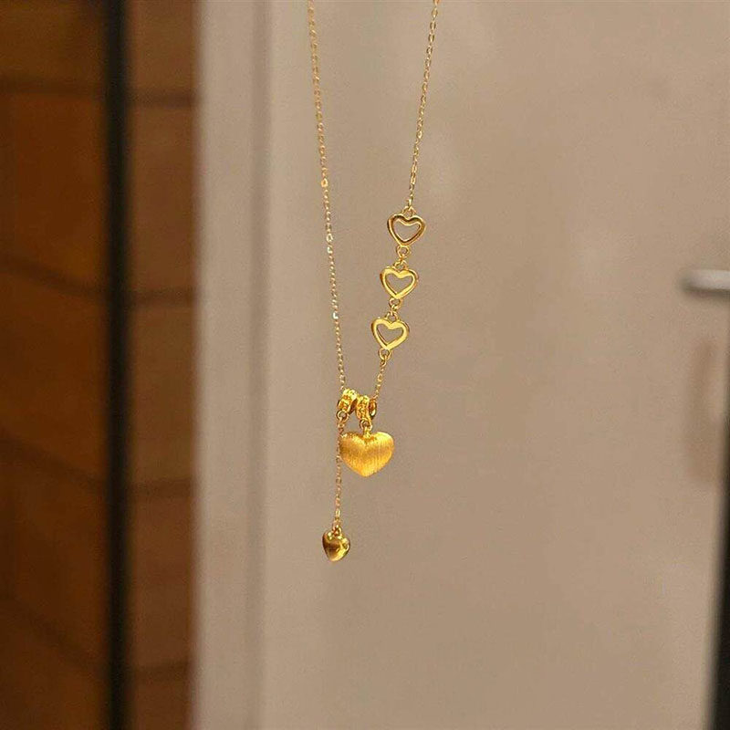 复古金色拉丝镂空爱心流苏项链女轻奢小众高级感简约锁骨颈链配饰