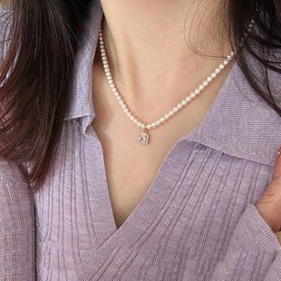 承欢记杨紫同款施家小米珠镶钻方糖吊坠珍珠项链锁骨链女