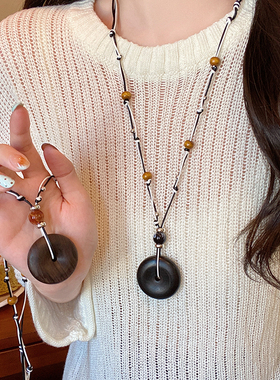 波西米亚木珠圆形吊坠项链长款时尚百搭日常毛衣链大气高档高级感