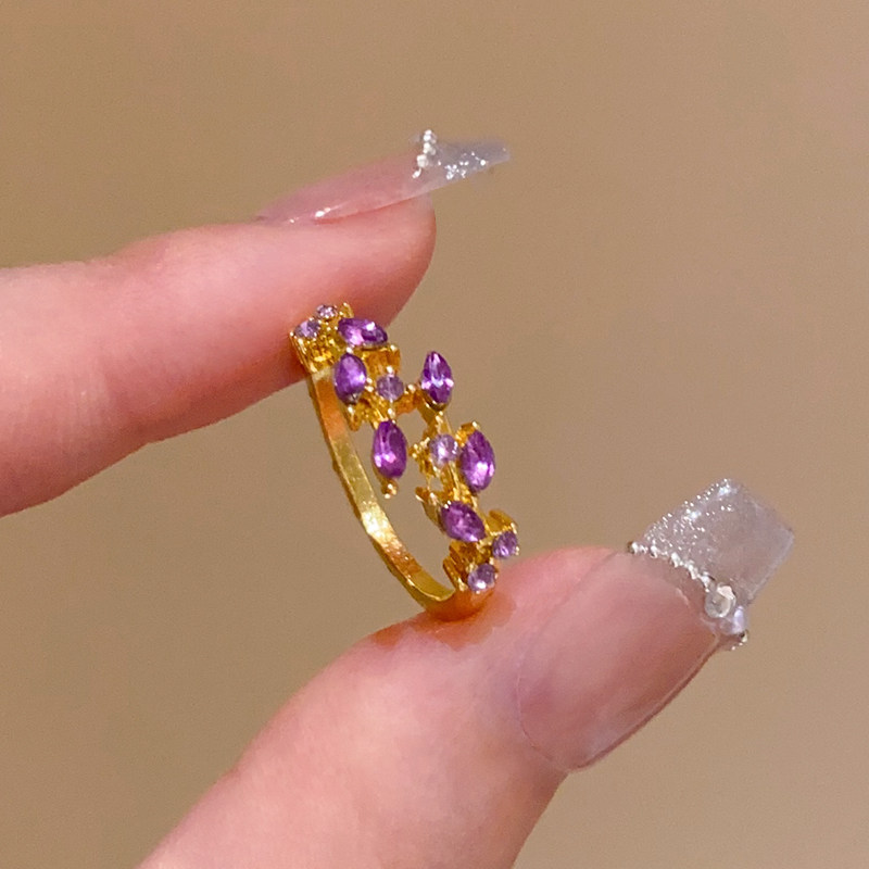 清冷感爆闪紫色麦穗戒指女轻奢高级感开口食指戒小众设计精致指环