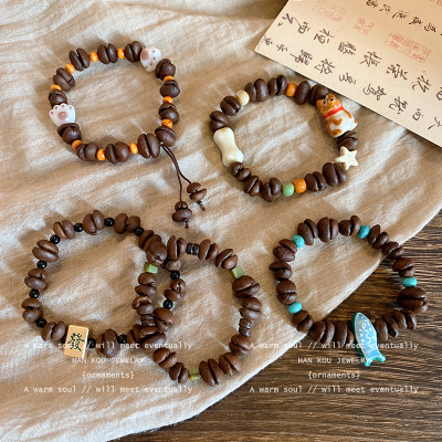 咖啡豆香倍精神 猫爪小狗串珠手链女小众设计情侣闺蜜手饰手串