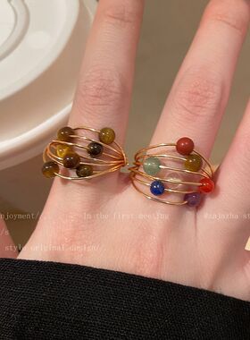 复古彩色碧玺星球戒指女款奢小众高级设计独特食指中古指环