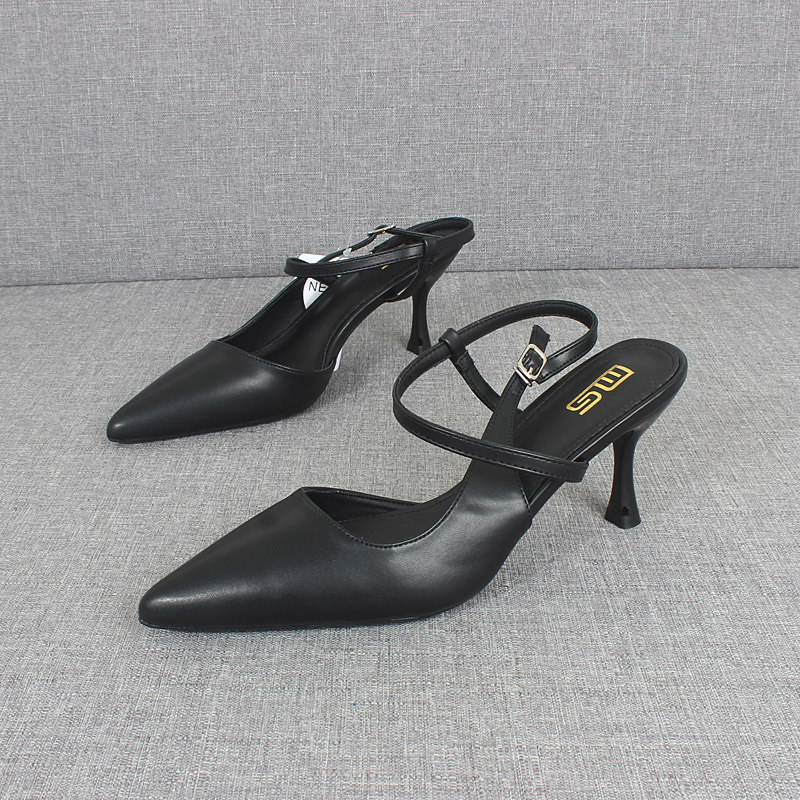 包头凉鞋尖头浅口高跟鞋女细跟