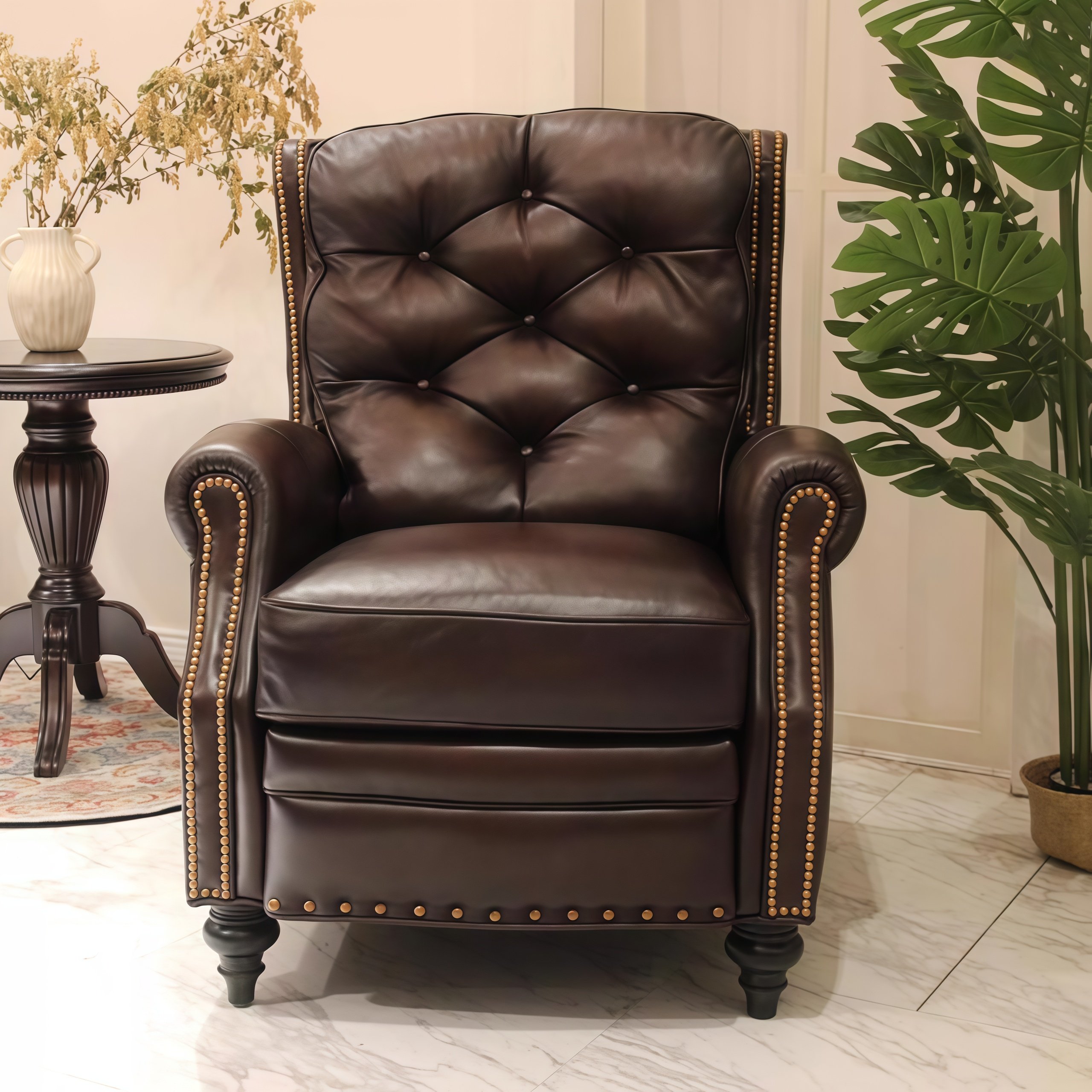 美式中古风单人真皮沙发椅头层牛皮铆钉装饰客厅复古休闲椅老虎椅