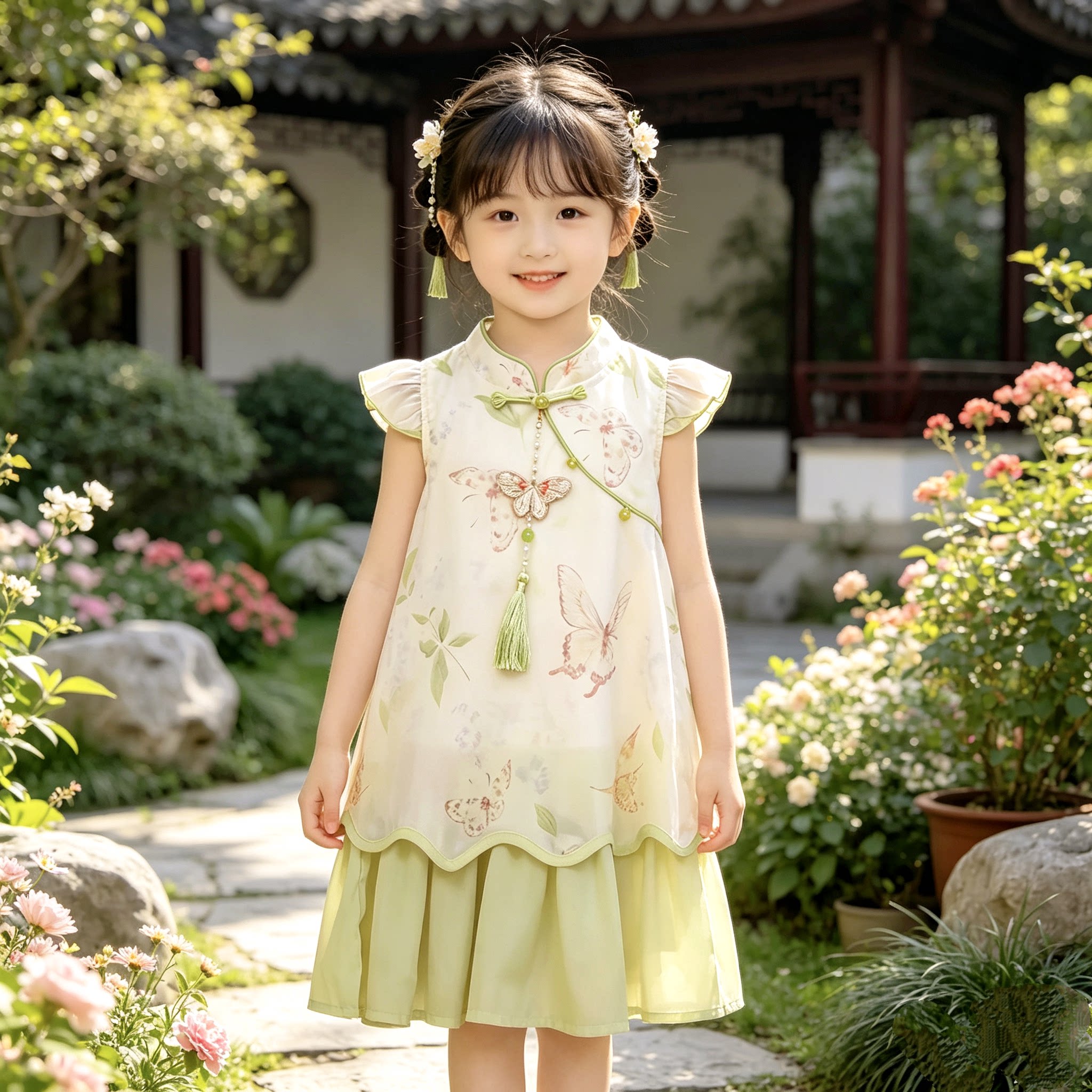 女童旗袍裙汉服夏季儿童新中式国风连衣裙女孩公主裙短袖夏装裙子