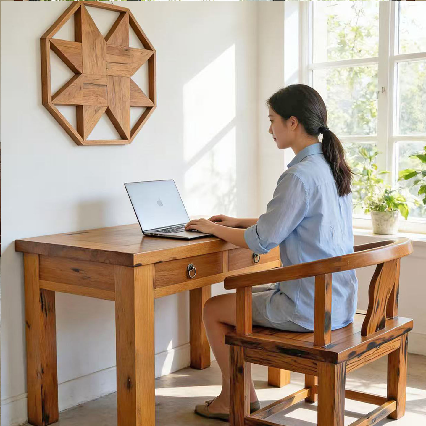 实木书桌老船木坤甸木办公台中式家具小户型卧室学生高级感写字台