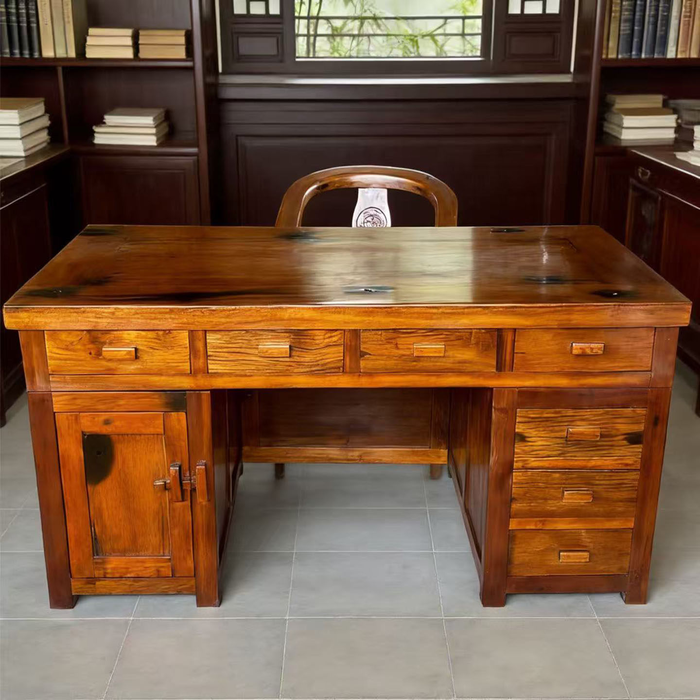 定制老船木书桌实木书桌式学习桌办公台中古风大中小学生写字书房