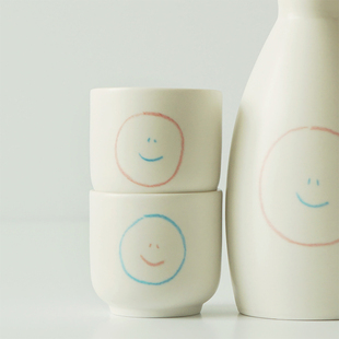 韩国pottery℃手绘笑脸烧酒杯手工陶瓷请酒杯可爱笑脸杯马克杯