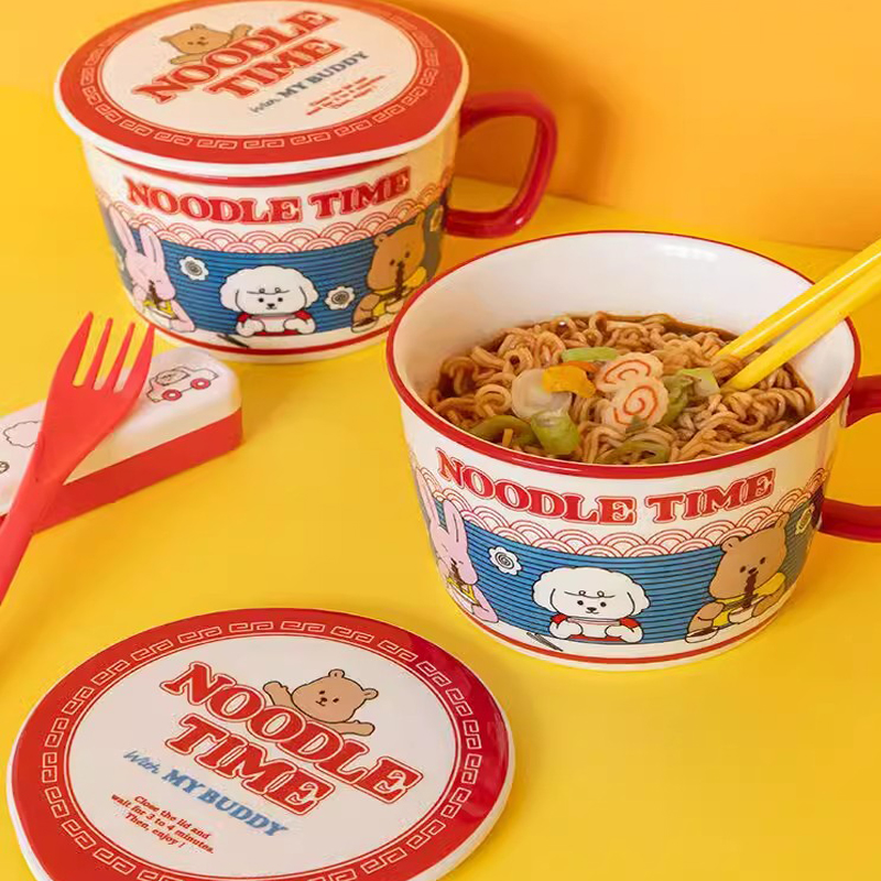 韩国dailylike带盖带手柄陶瓷微波炉泡面碗家用宿舍方便面碗650ml