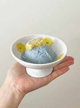 韩国直送柠檬手绘甜品碗陶瓷高脚碗黄色柚子小菜碗刨冰酸奶碗