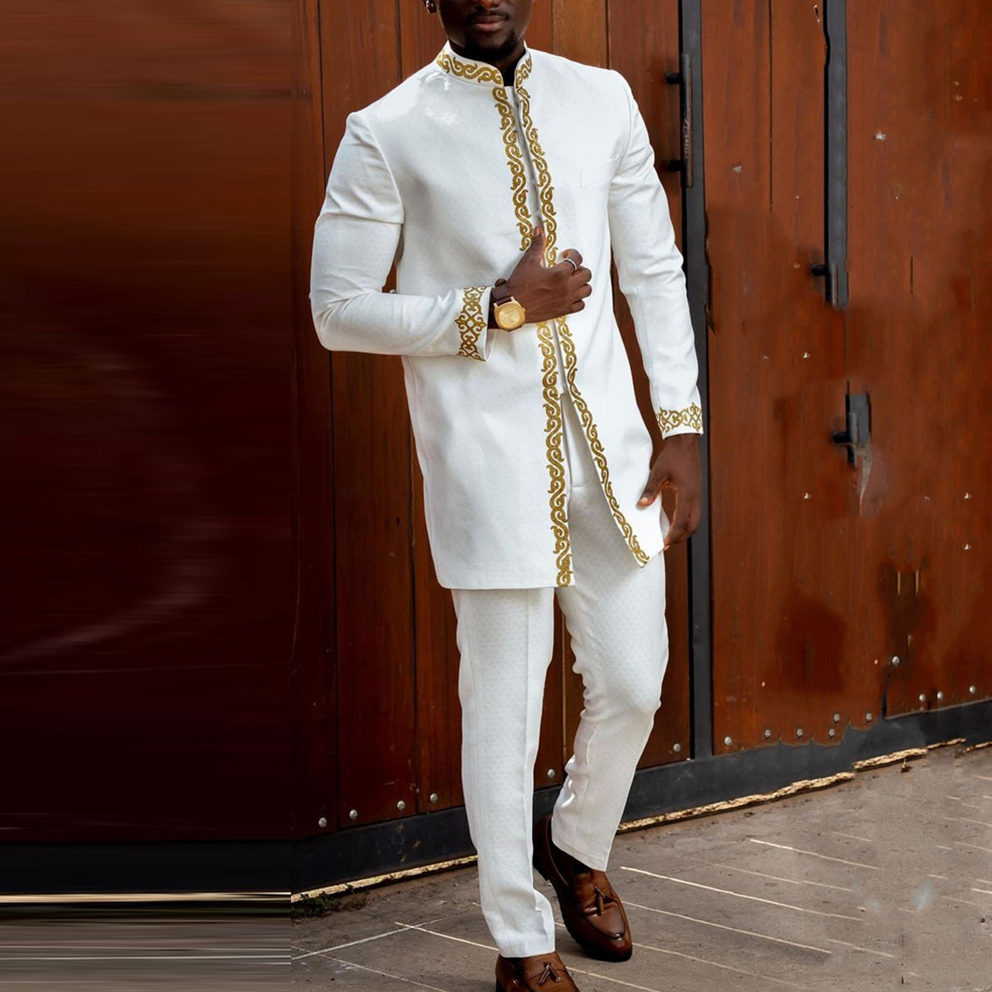 Kaftan Men Suit 2pcs Set中东非洲阿拉伯男士礼服套装传统两件套 - 实物图