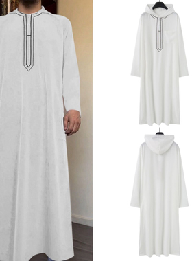 Araba Thobe迪拜阿拉伯摩洛哥长袍宽松刺绣连帽袍子连体衣大褂