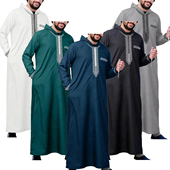 Thobe刺绣男士 Muslim Thawb 连帽长袍非洲民族服饰休闲传统袍子