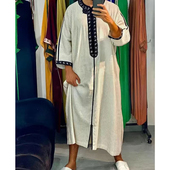 Thobe 迪拜中东长袍摩洛哥袍子刺绣宽松休闲大褂Muslim Men Robe