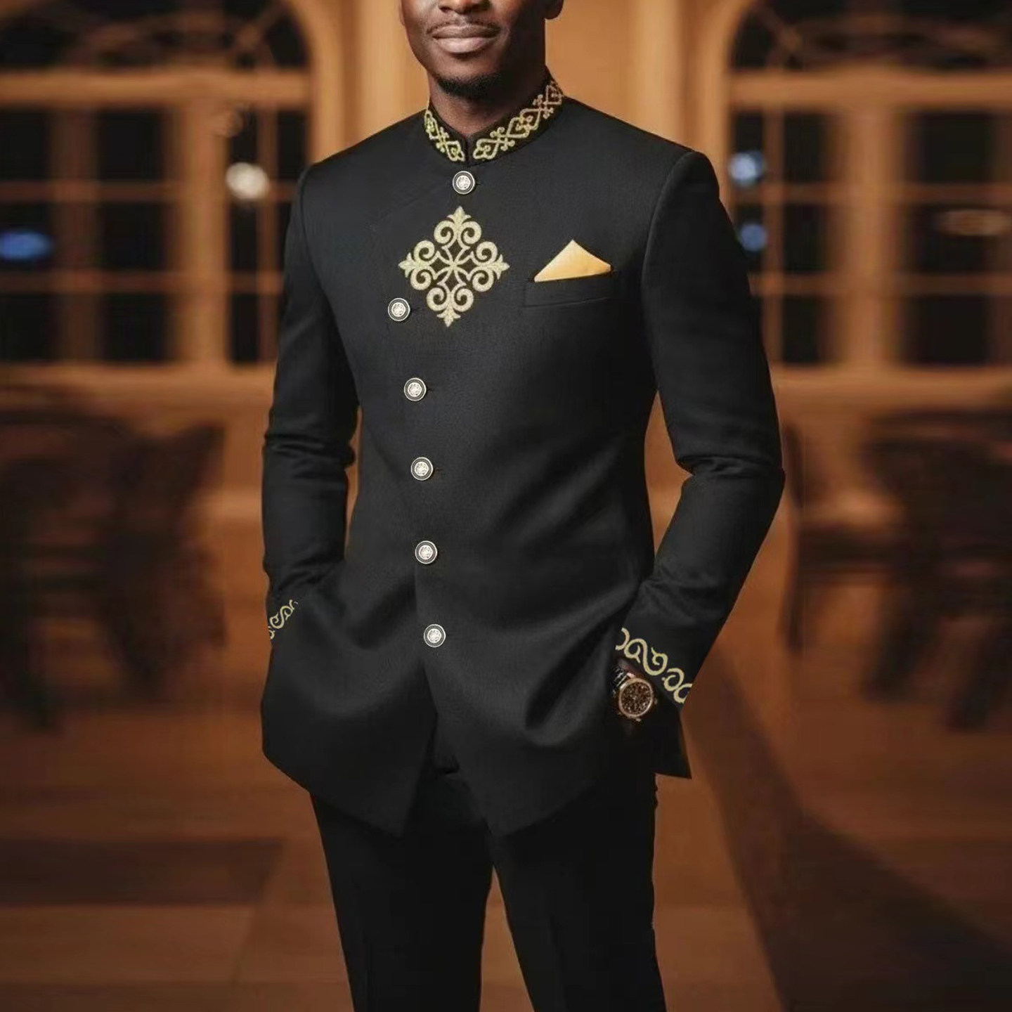African traditional clothing非洲民族风男士2件套绣花套装礼服