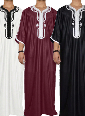 男士迪拜长袍大码绣花阿拉伯男袍摩洛哥非洲大褂MuslimGown Thobe