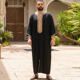 摩洛哥男士刺绣长袍民族风宽松礼服男装罩袍Arab Men Thobe Dress