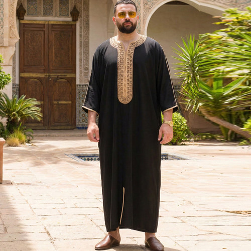 摩洛哥男士刺绣长袍民族风宽松礼服男装罩袍Arab Men Thobe Dress