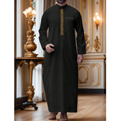Thobe 立领长袖 Muslim Araba Men Dress男士 刺绣长衫 民族休闲长袍
