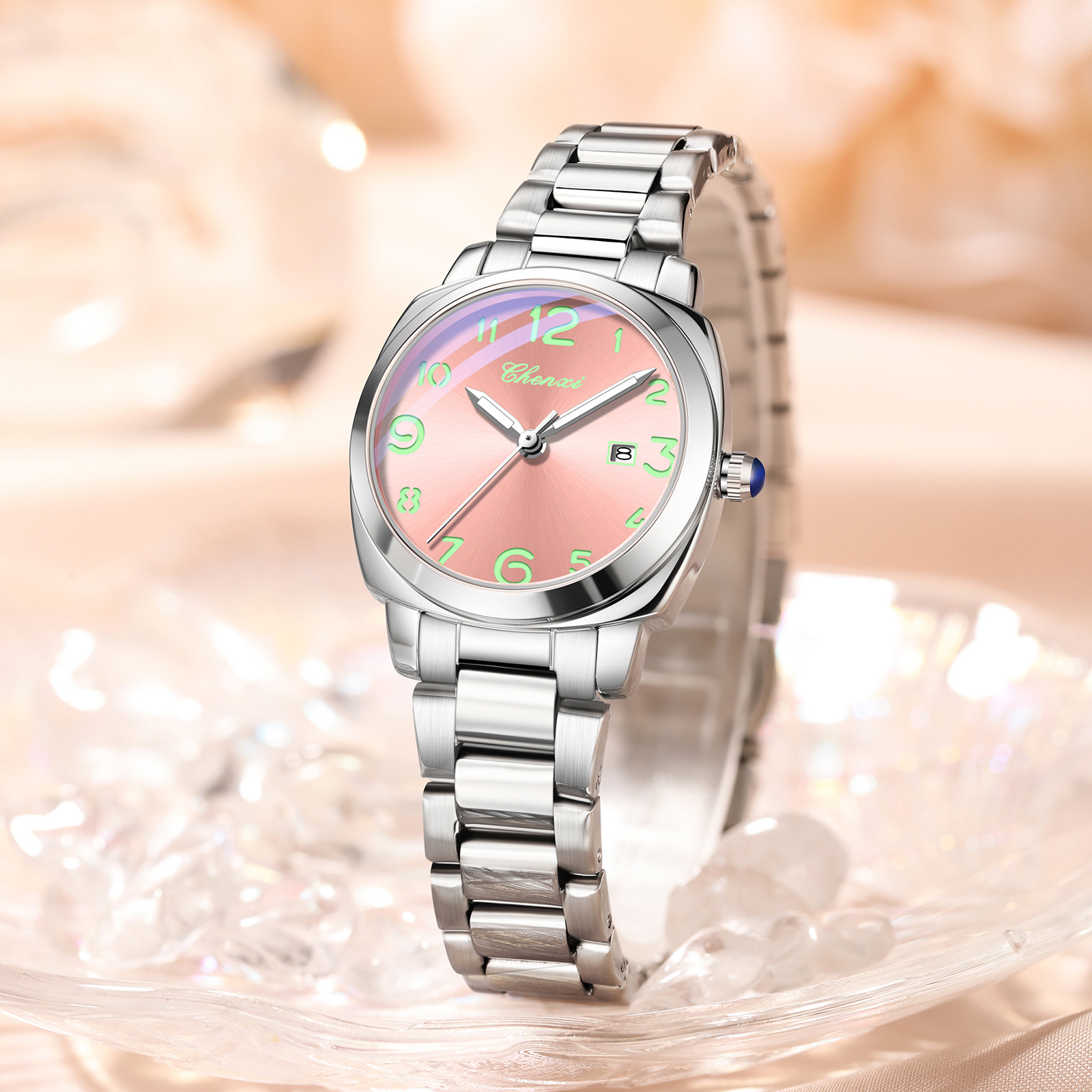 晨曦新款手表女表石英表时尚潮流款夜光防水钢带腕表男工厂