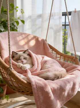 宠物毛绒睡垫冬季加厚保暖猫咪狗狗悬挂式吊床垫粉色宠物用品室内