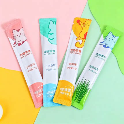 宠物零食袋装猫条三文鱼鸡肉猫草全阶段15g可爱多口味猫宠物用品