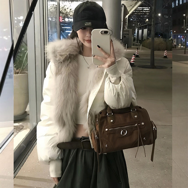 冬季新款短款羽绒棉服女仿狐狸毛领宽松加厚小个子韩版面包服外套