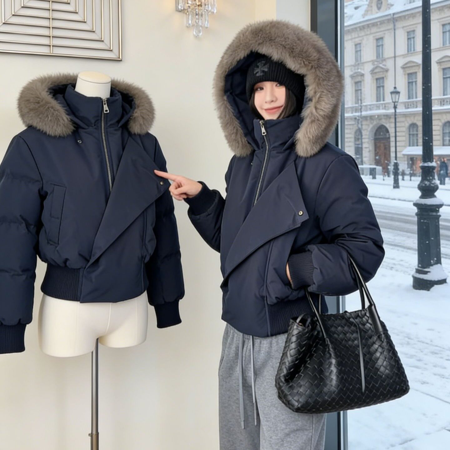 高级感2026冬季新款毛领羽绒棉服女小个子短款连帽显瘦棉袄厚外套