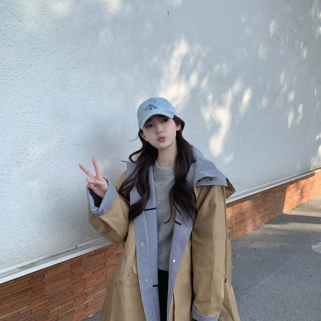复古卡其色风衣女春秋新款高级感拼接格子中长款大衣连帽外套韩系