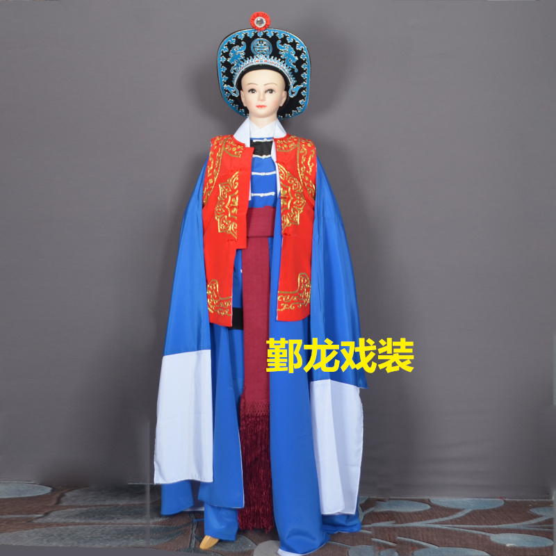 鄞龙戏剧古装舞台武将蓝色表演服