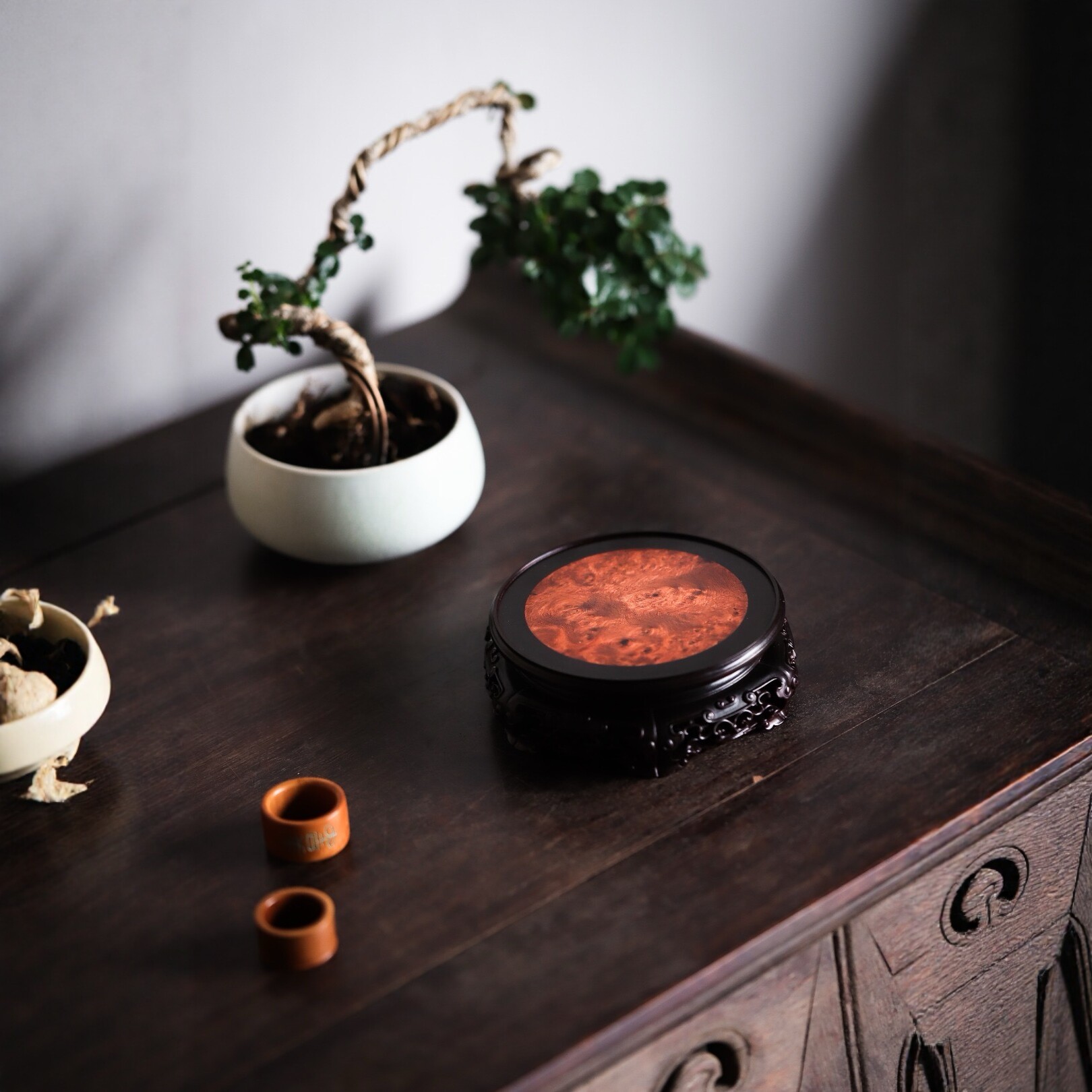 小叶紫檀嵌缅花圆形底座摆件托架茶壶花盆景香炉佛像鱼缸奇石花瓶