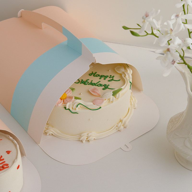 网红生日蛋糕包装盒甜品手提式礼品盒纸质彩色条纹点心烘焙包装盒