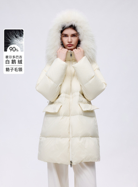 朗资欧洲EiLEEN ELITEE霍尔多巴吉白鹅绒貉子毛领直筒连帽羽绒服