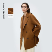 毛呢外套冬季 朗姿纯羊毛设计感气质修身 显瘦双面呢大衣高级感法式