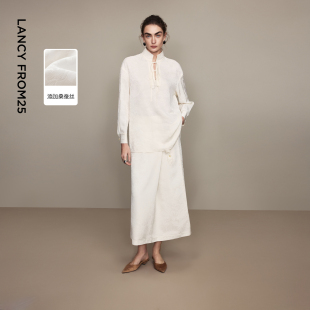 MONEY 半身裙女2026年春季 HONG 衬衫 新款 朗姿立领提花新中式