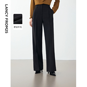 裤 朗姿2024年冬季 显瘦气质黑色西装 羊毛高级感直筒阔腿长裤 子 新款
