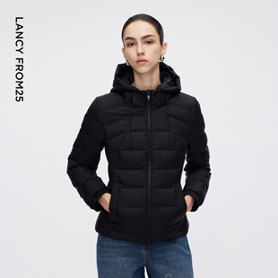 新款 休闲排骨羽绒服女2025年冬季 连帽修身 朗姿鹅绒短款