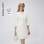 艺术家联名 朗姿时尚 艺术花瓣袖 连衣裙女设计感2026年春季 新款