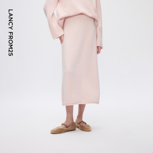 朗姿羊毛针织高腰通勤半身裙简约优雅垂坠感裙子2025年冬季 新款