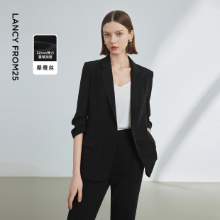 新款 朗姿25桑蚕丝黑色气质西服外套夏季 商务西装 律师系列