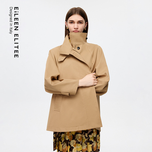 新款 风衣外套2025秋季 ELITEE驼色纯棉A摆廓形短款 朗姿欧洲EiLEEN