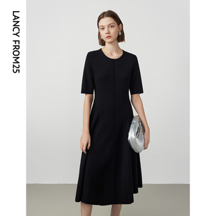 新款 女装 气质高级感裙子2024年春季 朗姿法式 通勤黑色针织连衣裙