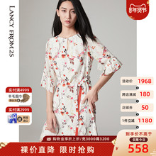 朗姿连衣裙女新款夏季法式气质女神范可甜可盐碎花真丝连衣裙图片