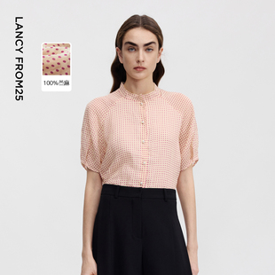 新款 优雅通勤风衬衣2026年夏季 衬衫 朗姿25苎麻小立领复古波点短袖