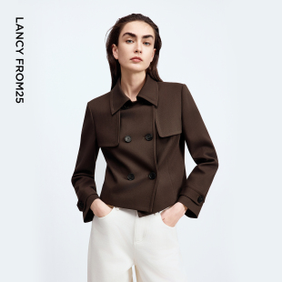 朗姿25复古短款 箱型外套英伦风气质商务双排扣上衣春秋新款