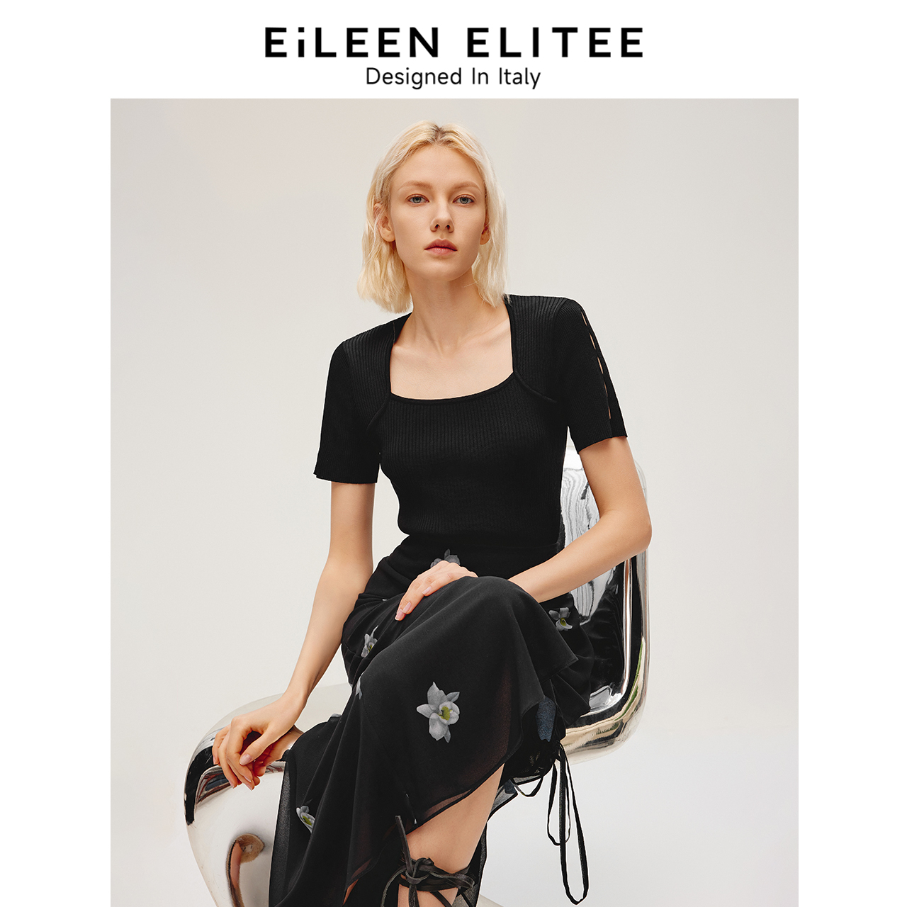 气质方领 镂空钩织 坑条肌理