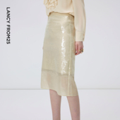 MONEY HONG 朗姿雪纺亮片华丽优雅时尚 半身裙女2026年春季 新款
