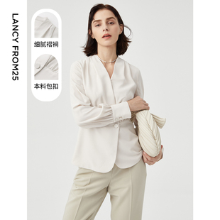 内搭小衫 朗姿法式 新款 衬衣女冬季 上衣小众设计感 气质V领白色衬衫