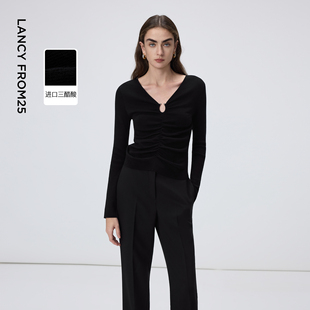 新款 气质通勤内搭打底2026年春季 设计感针织衫 朗姿三醋酸V领修身